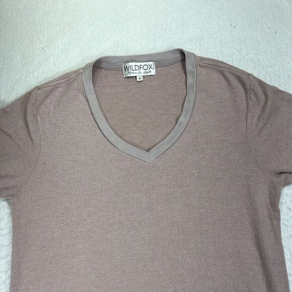 Wildfox Womens Small Sweater Pullover V Neck Mauve Pink Polyester Blend Soft - Picture 2 of 12